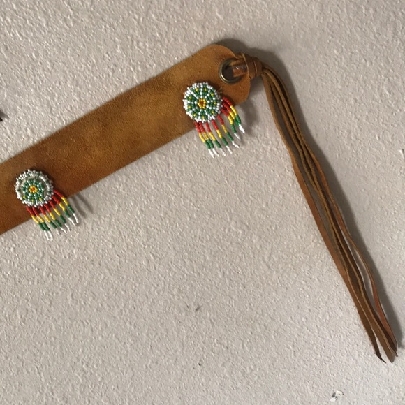 Native American Vibe Suede Mandela Beaded Fringe Tie Belt - Picture 7 of 16